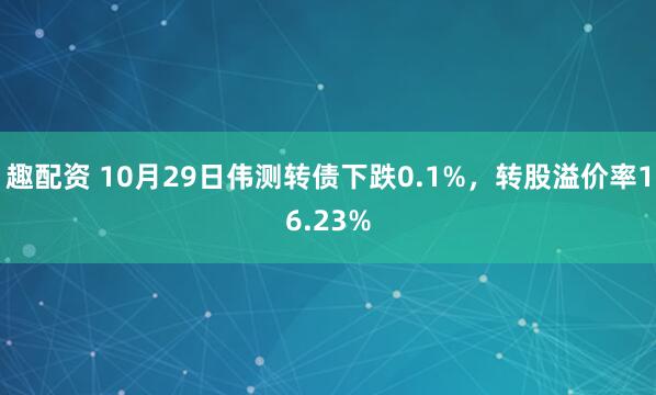 趣配资 10月29日伟测转债下跌0.1%，转股溢价率16.23%